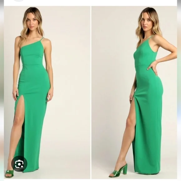 Lulu's Keeper of My Heart Green One-Shoulder Maxi Dress M NWT - Picture 2 of 2